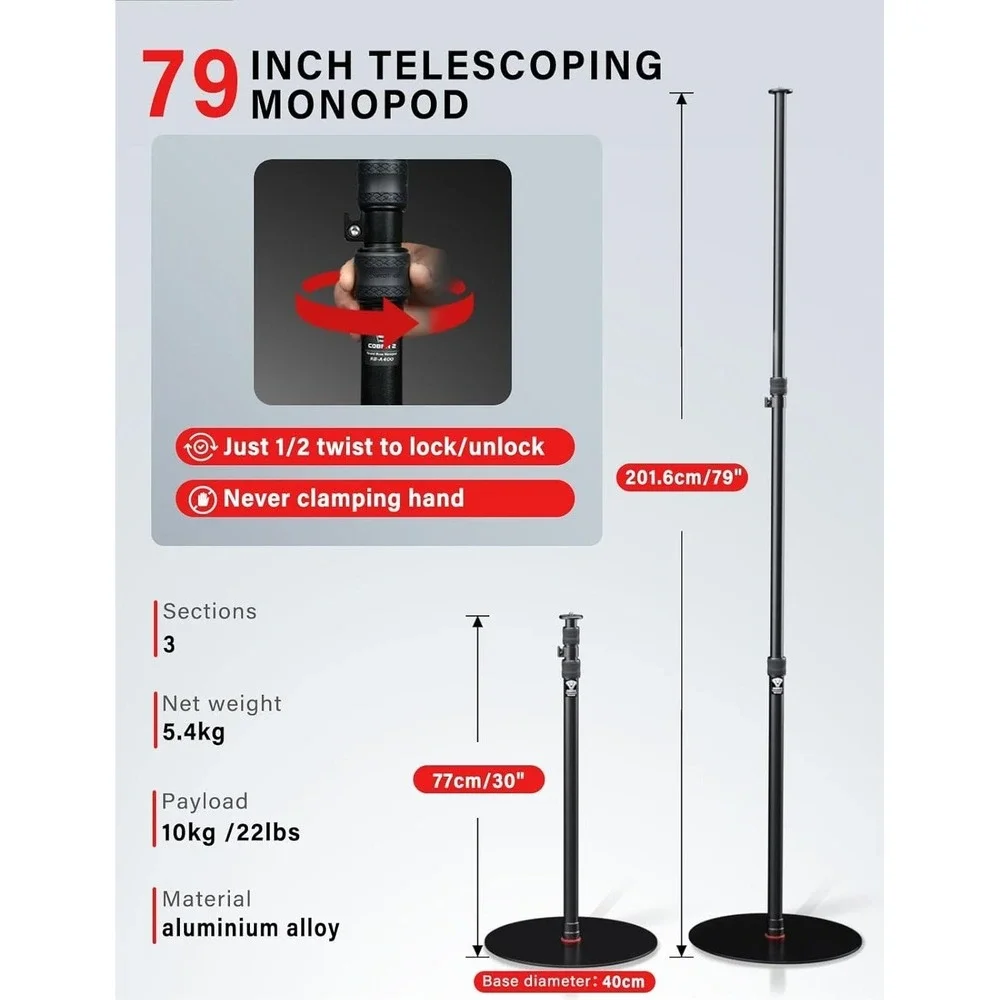 IFOOTAGE A400 Camera Monopod Tripod Stand 79in Flat Base for‎ Video
